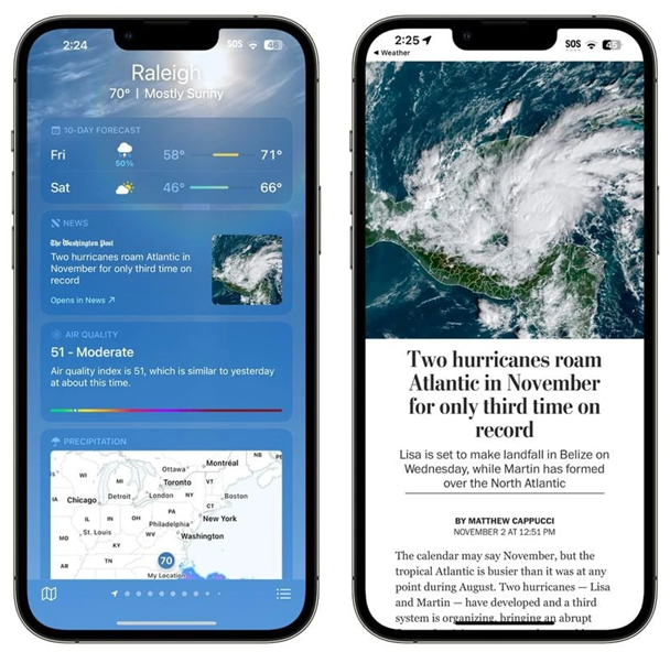龙子湖苹果14维修分享iPhone 14手机如何看天气时顺带看新闻 