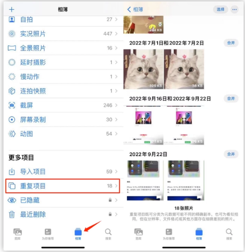 龙子湖苹果手机维修分享iOS 16 中相册重复项目功能使用方法 