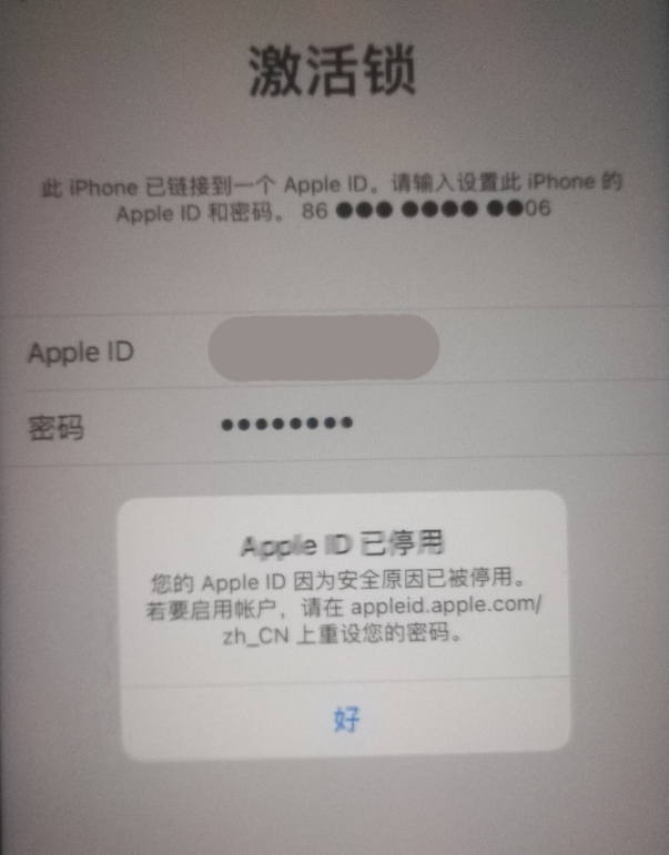 龙子湖苹果手机维修分享iPhone 12 出现提示“Apple ID 已停用”怎么办 